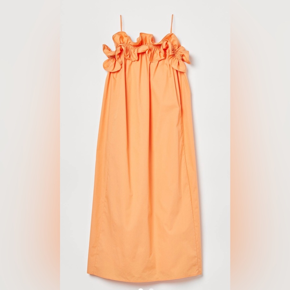 New Vibrant Ruffle trimmed Dress size M. Runs large.